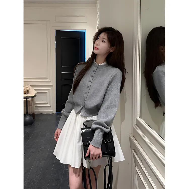 韩系miu系学院风巨好看穿搭一整套装针织连衣裙子秋装女2025新款