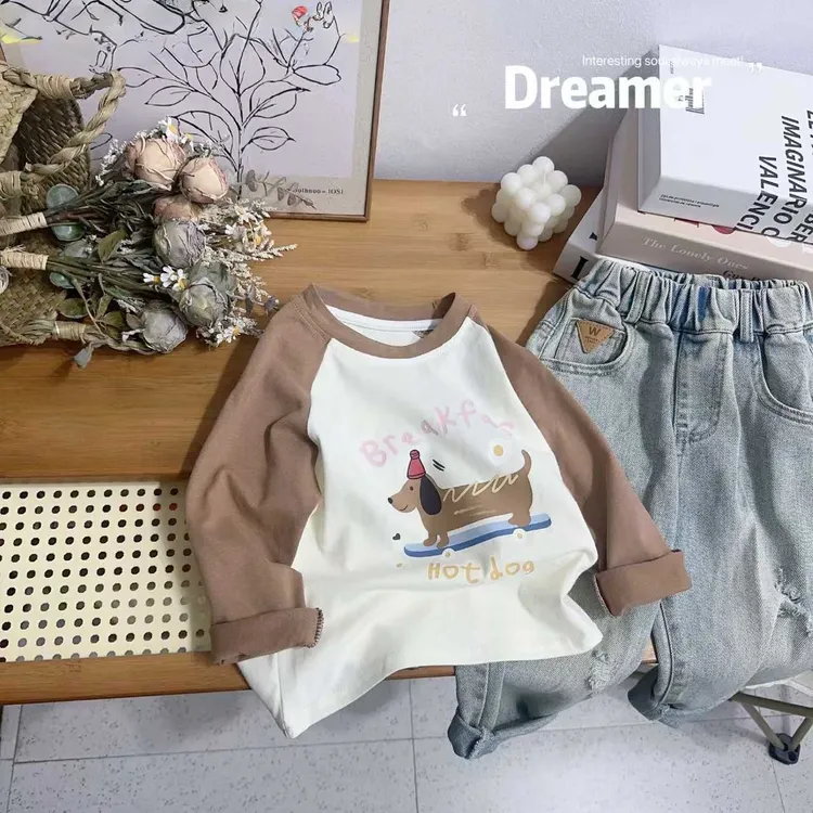 儿童春秋新款纯棉卡通长袖T恤女童男童