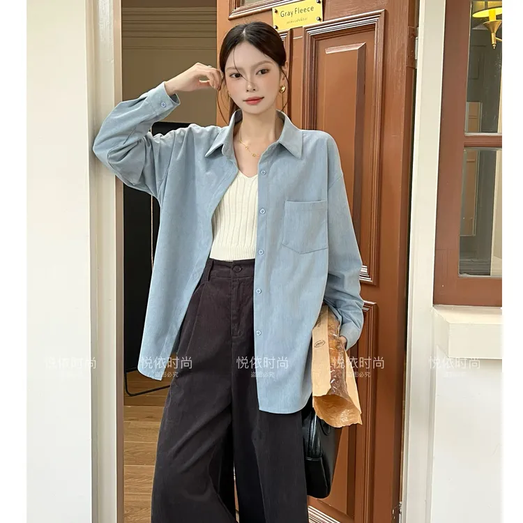 【抗皱】灯芯绒秋季长袖外套新款女装宽松显瘦时尚休闲百搭冬款衬衫