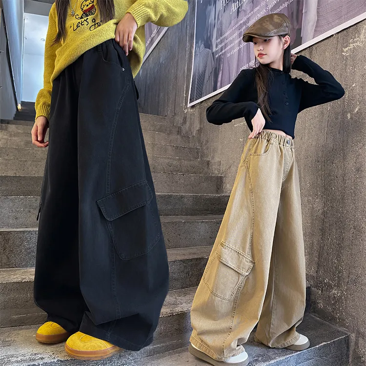 女童秋装裤子2025新款洋气儿童春秋款弯刀裤女大童工装裤女孩长裤