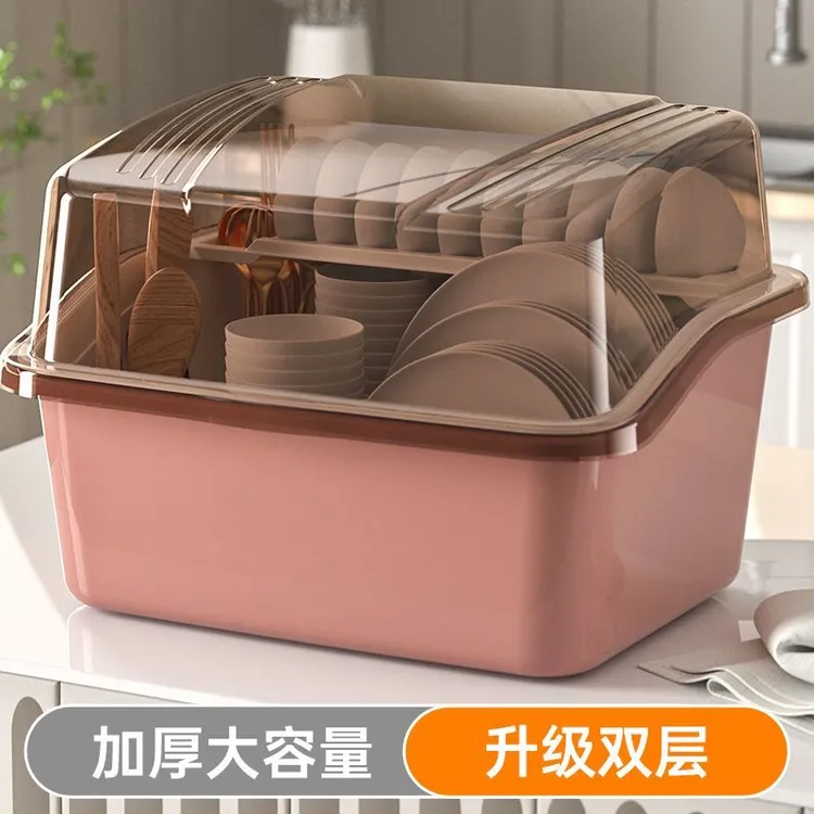 加厚碗筷收纳盒放碗箱沥水带盖碗盘置物架子厨房碗碟收纳架碗柜