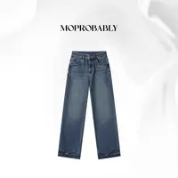 Moprobably贝贝「达意蓝牛」韩版显瘦时尚通勤直筒牛仔裤B5473033