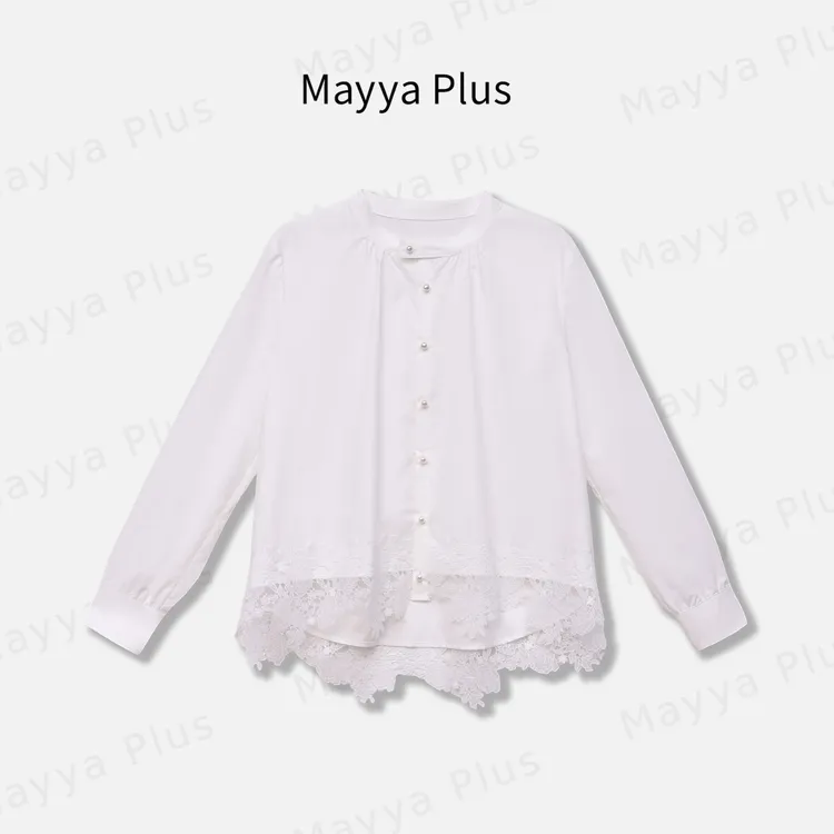 【山茶恋人】Mayya Plus麦芽定制设计感蕾丝拼接减龄女衬衫32536861