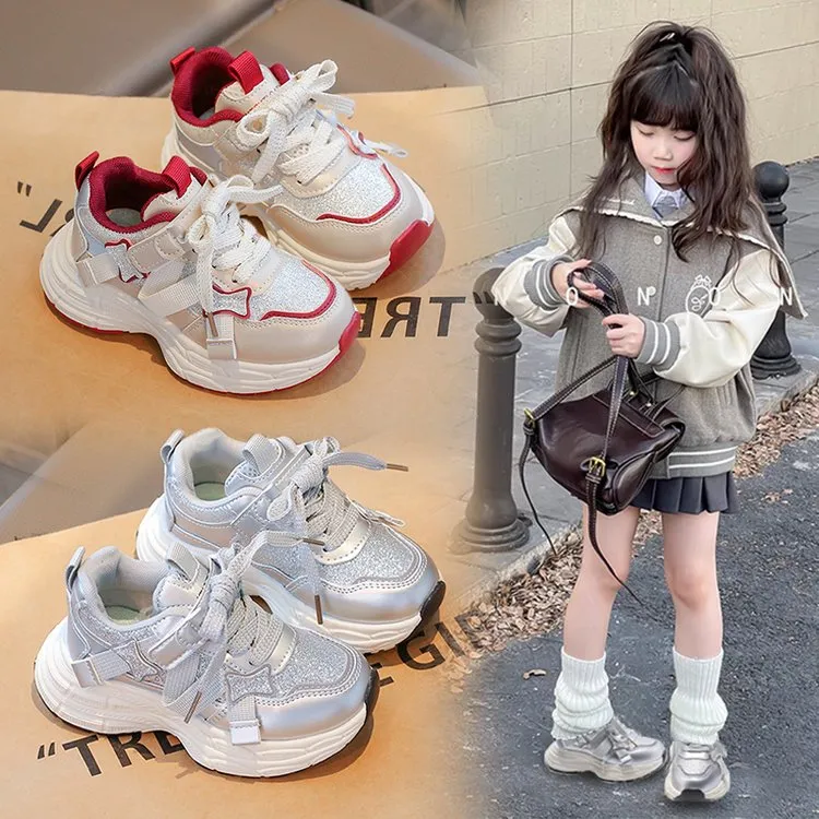 加绒女童鞋运动鞋秋冬百搭软底休闲鞋儿童时尚女孩中大童老爹鞋