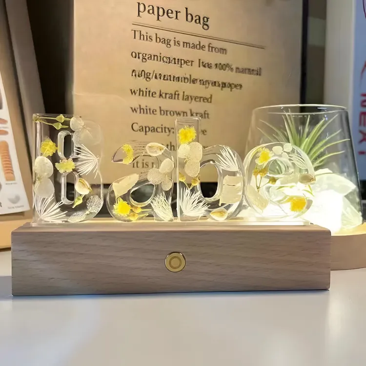 【皮卡】DIY字母滴胶干花小夜灯摆件七夕情人节礼物床头小夜灯摆件