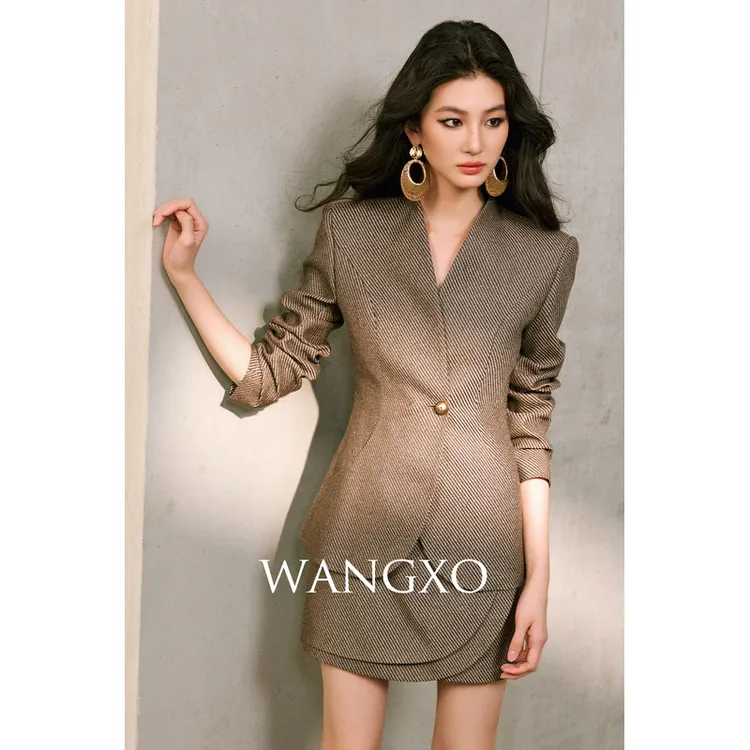 WANGXO 斜纹收腰正肩分割西装套装 253882W/253882W-1