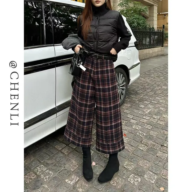 XIANJIE 2025秋冬高级感韩版百搭格子时尚休闲裤