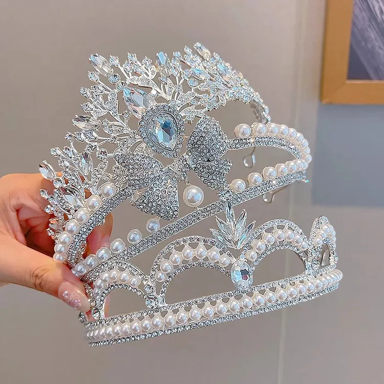 儿童皇冠头饰公主女童王冠水晶大发箍粉色冰雪奇缘小朋友生日发饰