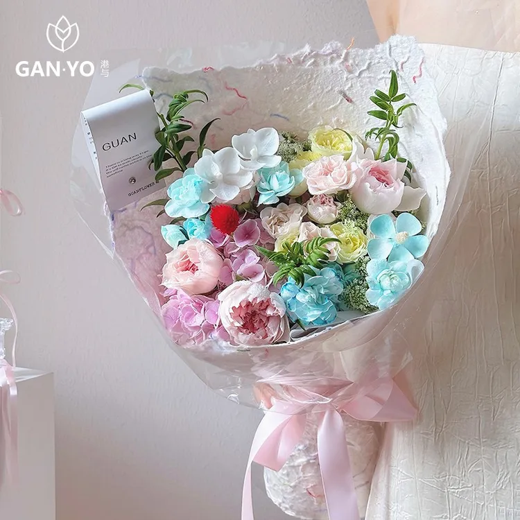港与 彩色毛线纸鲜花花束礼品包装纸东巴纸花艺花店包花纸diy资材