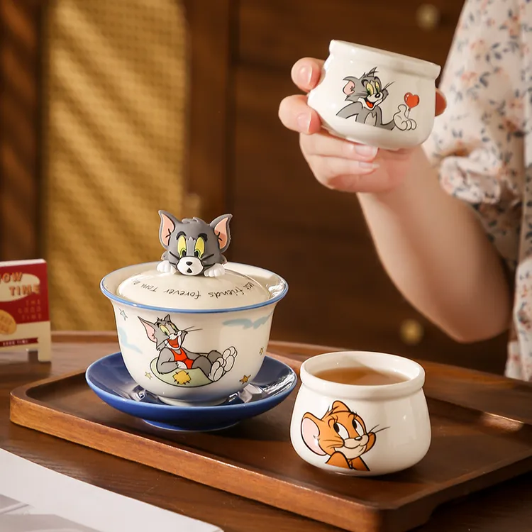 猫和老鼠陶瓷功夫茶杯具礼盒新款高颜值家用办公室水杯子生日礼物
