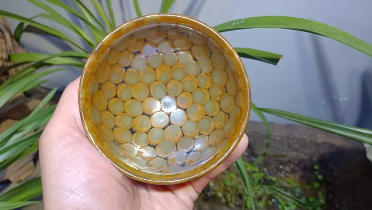 建盏第一批非遗传承人吕竹兴师傅代表作黄金甲平口主人杯