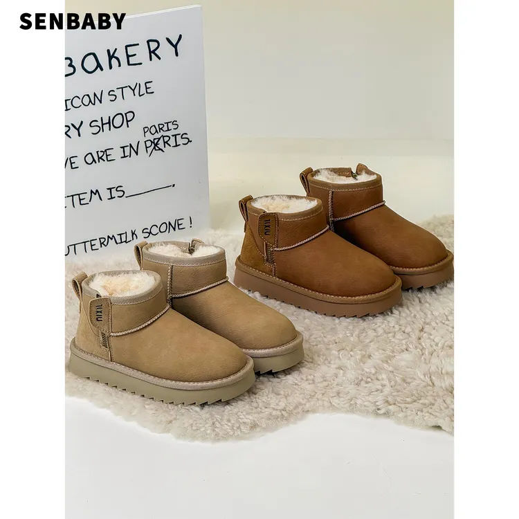 senbaby雪地靴女童冬季加绒加厚女童棉鞋宝宝软底防滑保暖靴