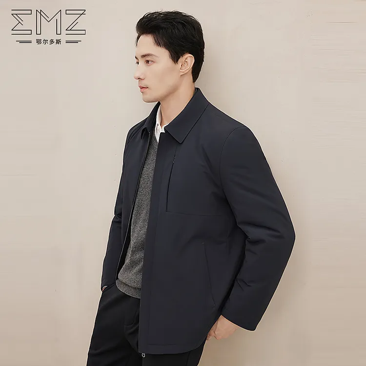 EMZ鄂尔多斯【可脱卸兔毛皮内胆 鹅绒填充】秋冬男士翻领皮毛夹克