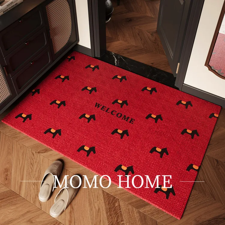 MOMO2026马年入户门圈绒地垫红色新年地垫耐脏好打理进门小马地垫