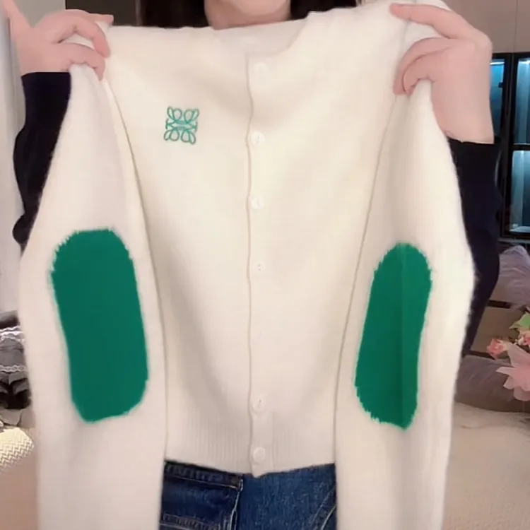 【简约拼色开衫】2025秋冬新款复古提花高级设计师长袖针织衫毛衣女