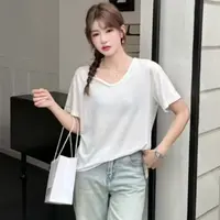 圆领V领短袖轻职风纯色夏季时尚气质简约打底衫显瘦休闲风T恤