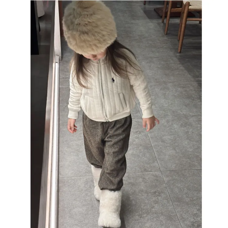 现货2025秋冬新款韩版洋气纯色拉链棒球服外套加绒长裤女童套装