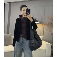 6732太谷休闲秋季时尚简约百搭潮流高智淡人金丝绒简约扣子开衫