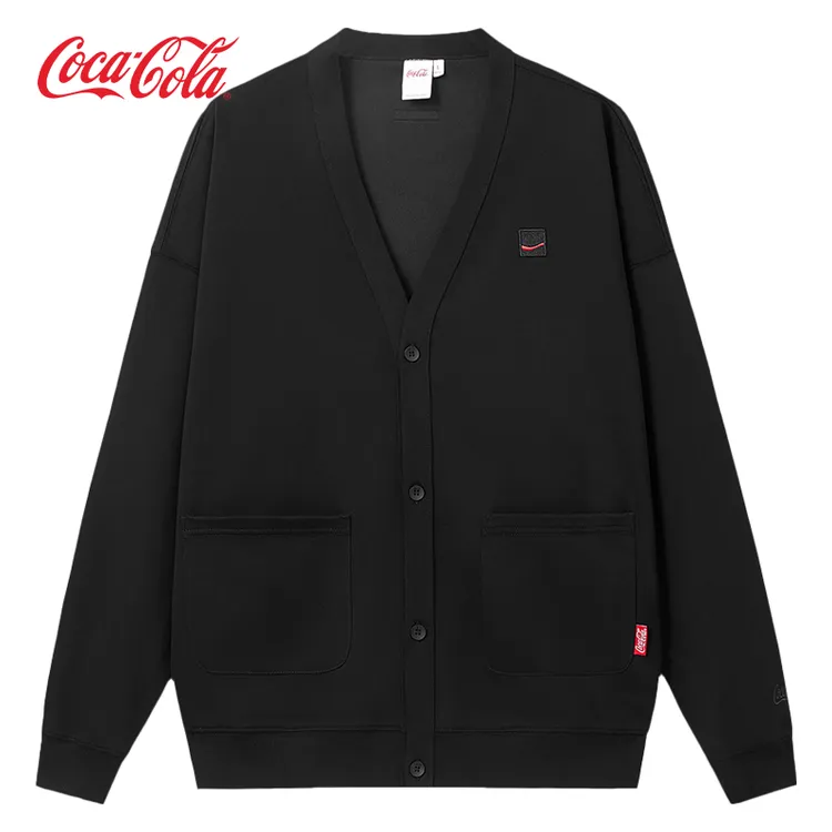 Coca-Cola/可口可乐 秋冬开衫章仔刺绣美式串标V领开衫卫衣外套