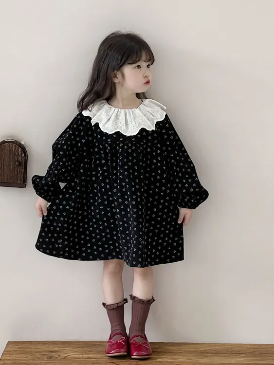 现货！森系2025女童连衣裙春秋款儿童秋装碎花裙子