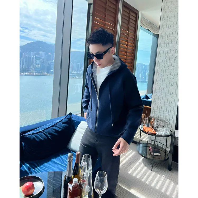 【提花毛衣】羊毛混纺厚款连帽大气保暖高级外套男士新款夹克外套