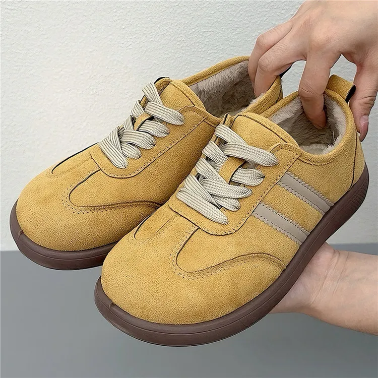 冬季平底德训鞋女新款加绒保暖棉鞋软底防滑复古休闲鞋韩版低帮鞋