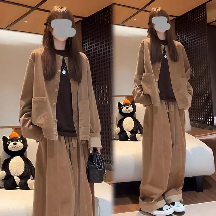 韩系松驰时尚套装女2025秋季新款高级感开衫衬衫外套阔腿裤两件套