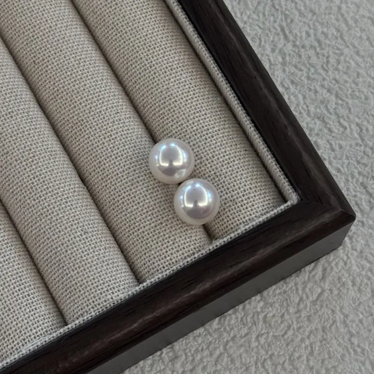 【珠纪儿】海水akoya珍珠特选9-10mm简约款珍珠素钉耳钉18K金