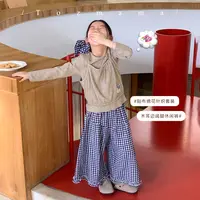豆几妈 8/25女童贴布绣花坑条针织两件套+复古木耳边阔腿休闲裤秋