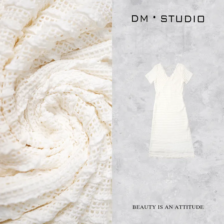 DEDM•STUDIO/法式V领串珠系绳显瘦中长连衣裙（2504LYQ/QL35220）