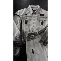 龙叨叨秋季新品重磅小众水洗做旧渐变牛仔夹克套装男休闲外套长裤