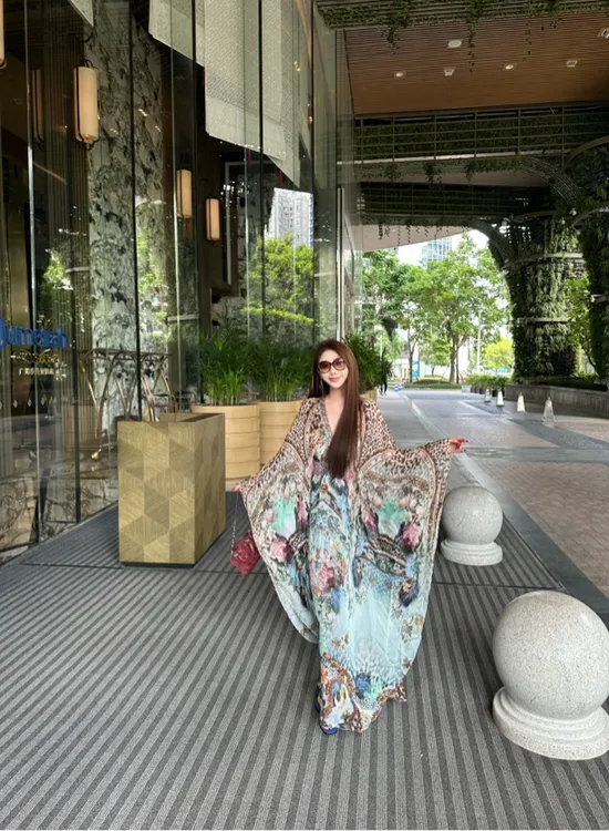 【粥粥高级定制】盛夏花季复古V领长袖气质高级感法式茶歇连衣裙