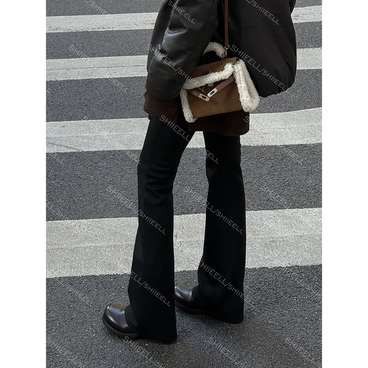 SHIIEELL【瘦瘦裤】经典宽松微喇裤百搭内里毛绒保暖休闲裤Z3195