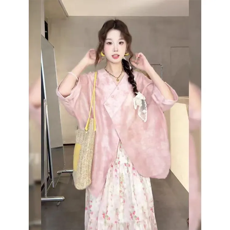 韩版气质慵懒风休闲防晒衬衫裙子女装2025春夏新款超好看时尚套装