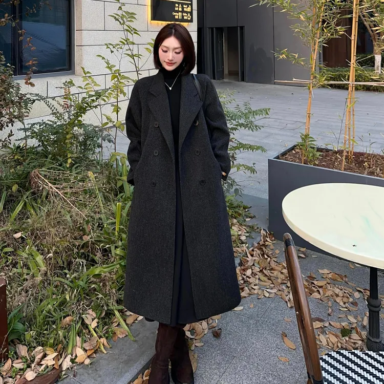 【DR现货】2025秋冬新款双面羊毛大衣女中长款宽松韩版毛呢外套