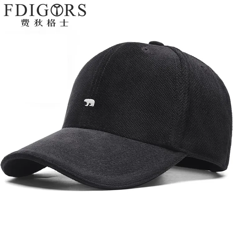 FDIGORS大头围帽子男款鸭舌帽冬季刺绣加绒保暖加厚硬顶棒球帽