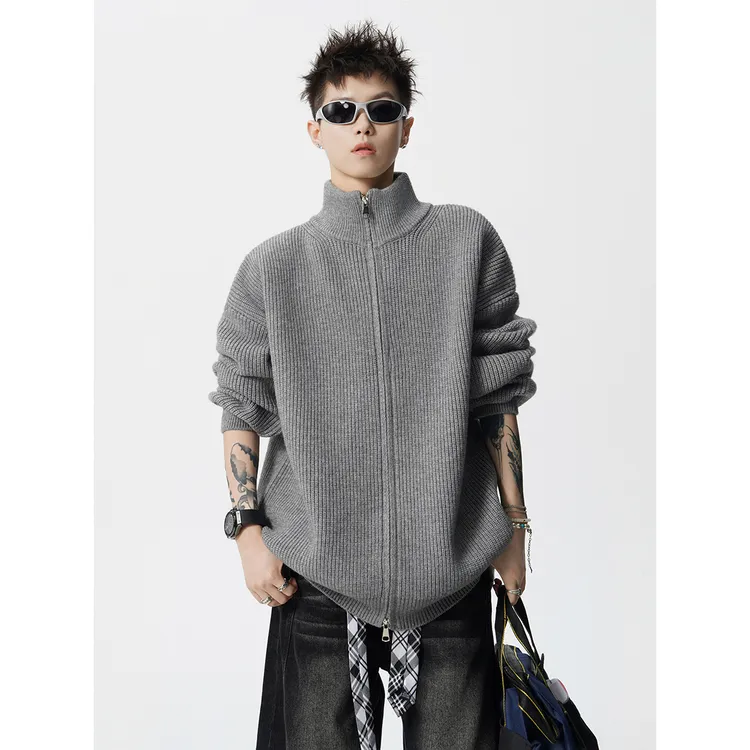 OWH秋冬穿搭潮流立领针织拉链开衫外套毛衣针织衫时尚宽松夹克潮