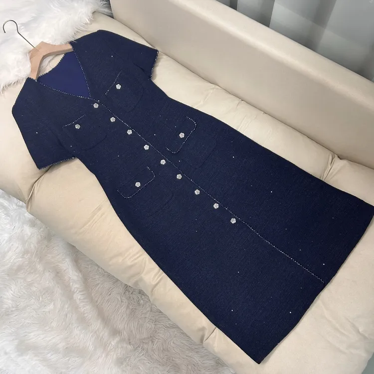 【破晓】藏蓝色 显白 小香风短袖连衣裙 70606