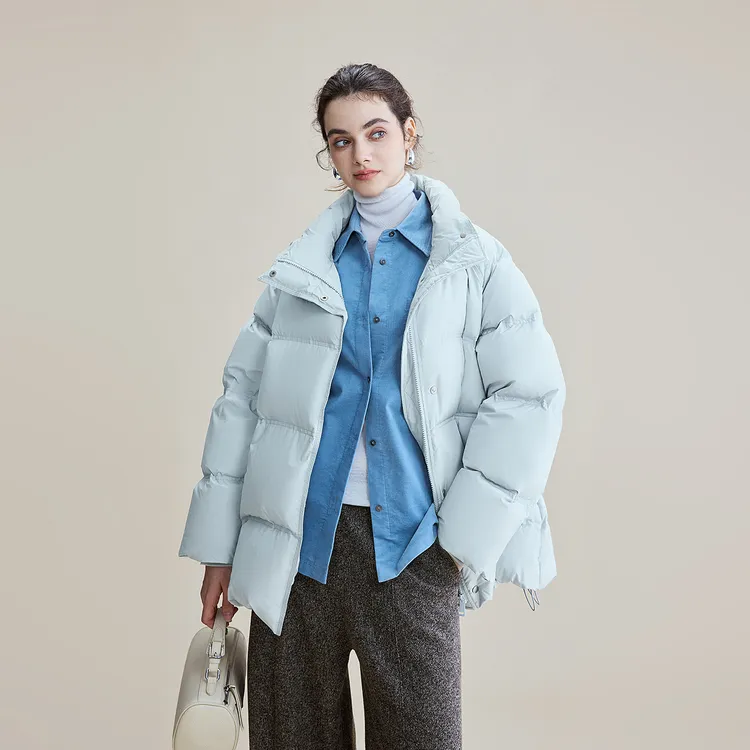鲸乎微皱肌理感三防90白鹅绒立领面包羽绒服25秋冬一手长廓形外套
