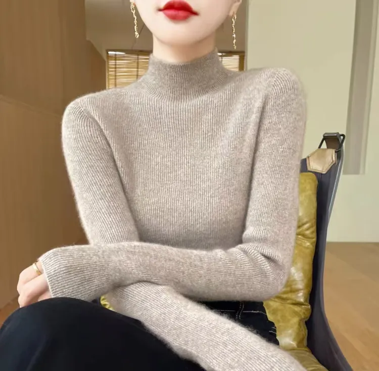 一线成衣无缝女半高领套头打底衫冬季内搭毛衣修身长袖羊毛针织衫