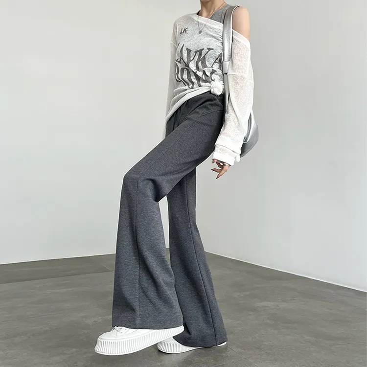 加绒加厚喇叭裤女2025新款春秋高腰显瘦阔腿弹力休闲运动微喇卫裤