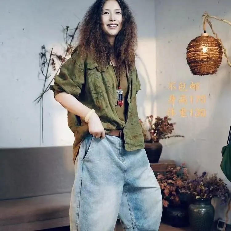 返潮复古亚麻双层宽松休闲长袖外套长70  后长75  胸围·128