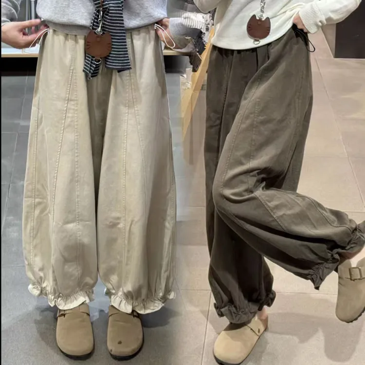 孕妇花苞阔腿灯笼裤女春秋2025新款高腰显瘦垂感九分花边气球款