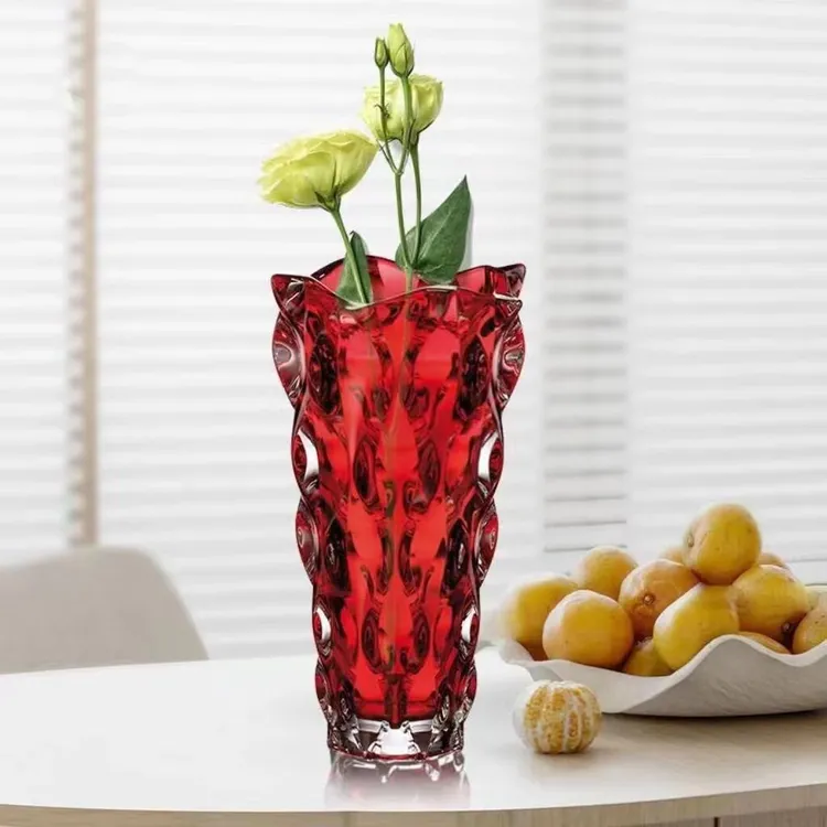 红色高档花瓶摆件客厅插花轻奢水晶玻璃瓶高级感鲜花盆高颜值装饰