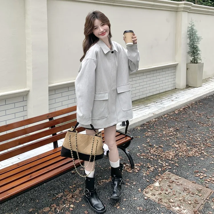 慵懒风简约时尚大口袋外套女2025秋季新款超好看小个子工装夹克