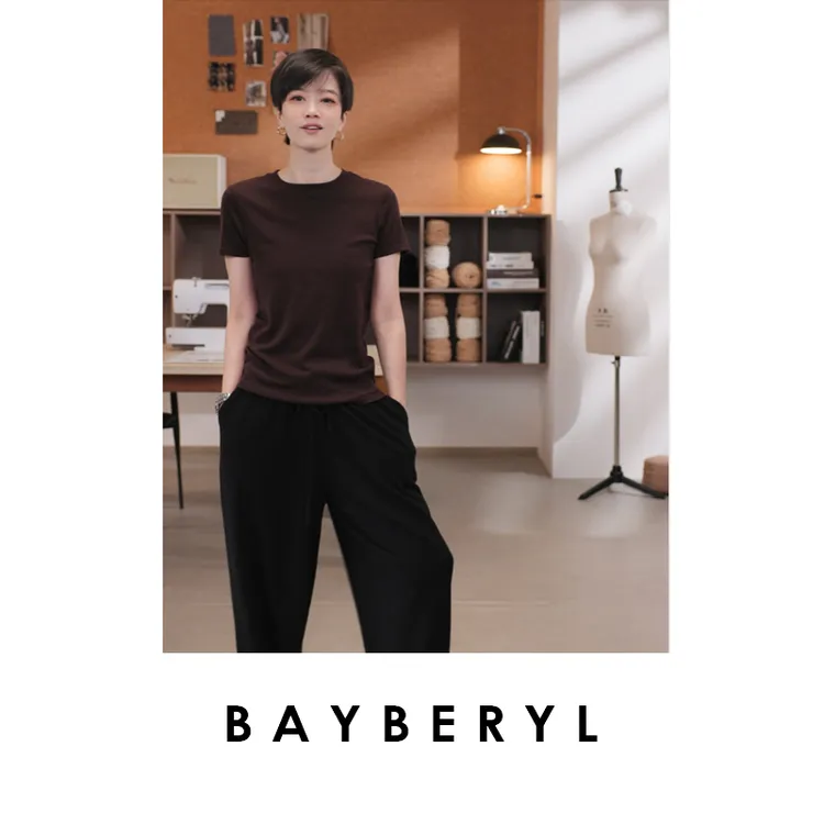 CC10-BAYBERYL老贝高铁4.0修身羊毛柔弹圆领短袖针织衫NT5H1102