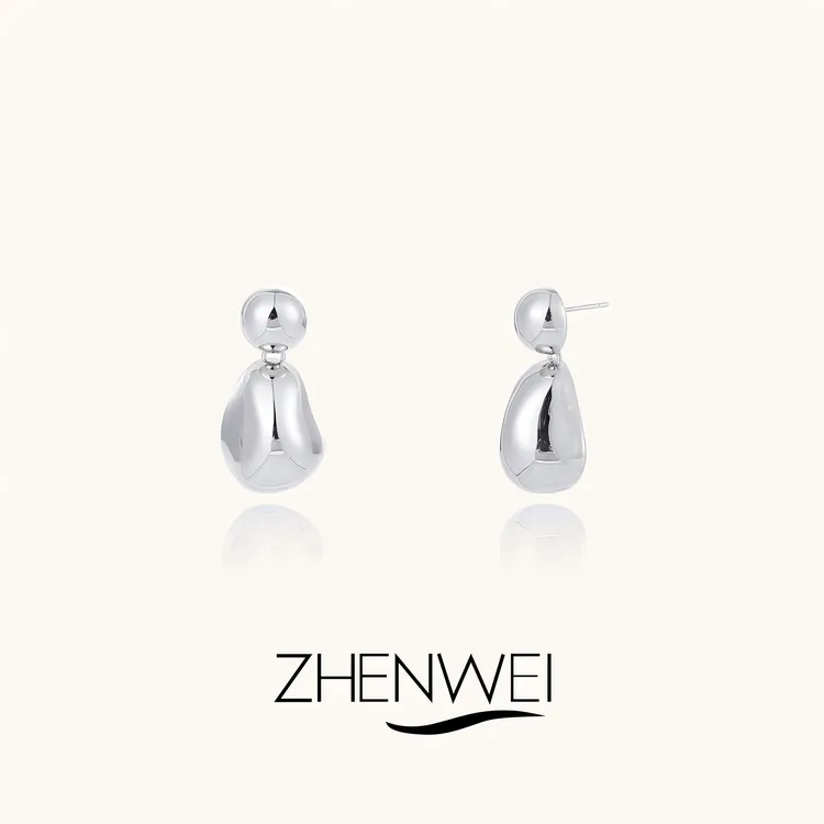 铜合金耳饰 ZHENWEI/甄薇  法式复古简约几何水滴耳钉女小众高级