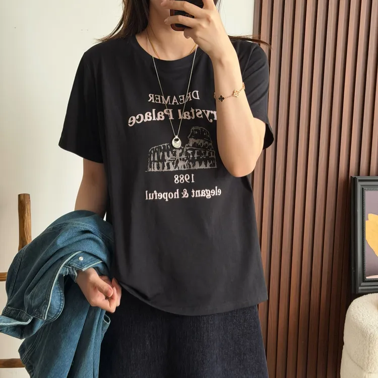 NANA【罗马短袖】100%棉圆领印花字母短袖T宽松女显瘦时尚C0757