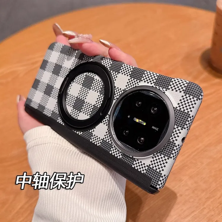 适用华为Matex6手机壳新款中轴保护x5典藏版旋转磁吸支架后壳格纹