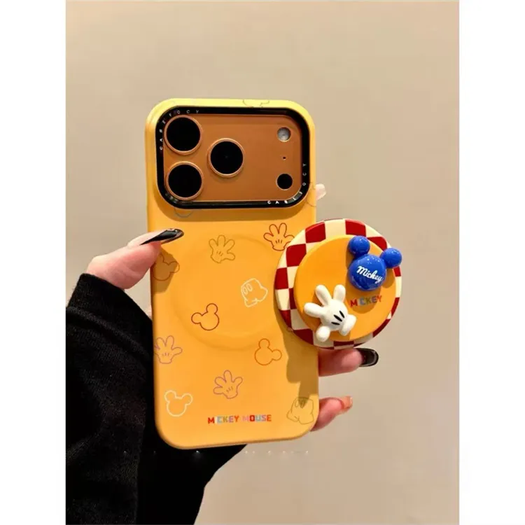 ins创意磁吸满屏线条米奇手掌适用iPhone17promax手机壳16pro支架
